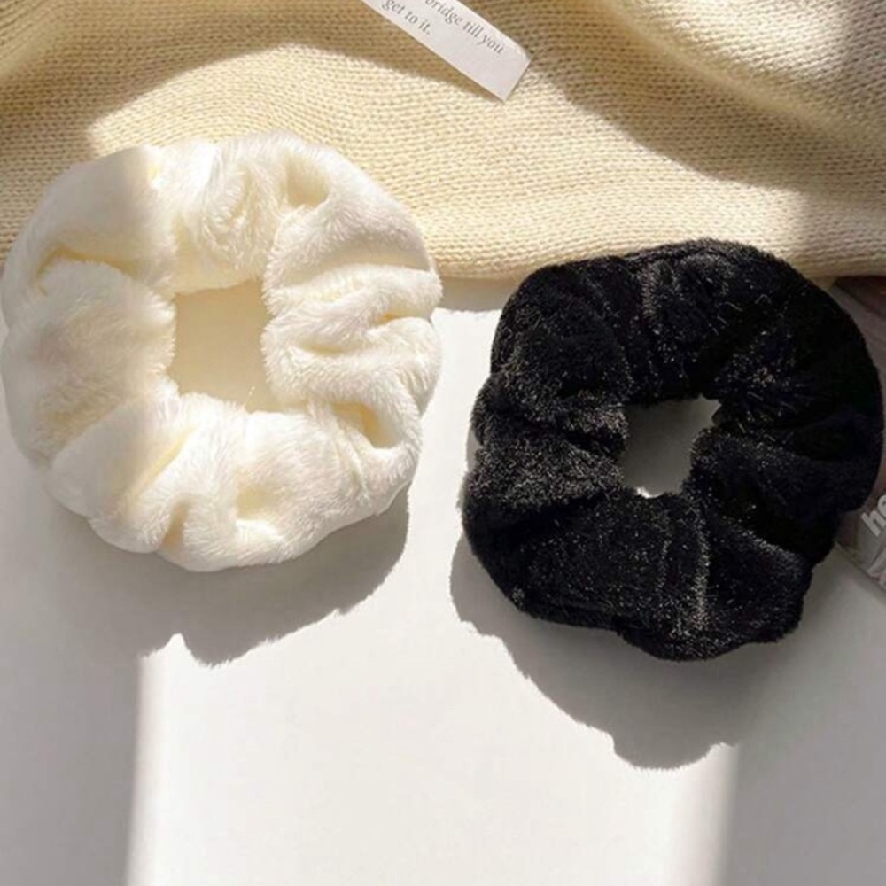 2pcs Women's Plush Plush Simple Solid Donut Hair Ring Ties